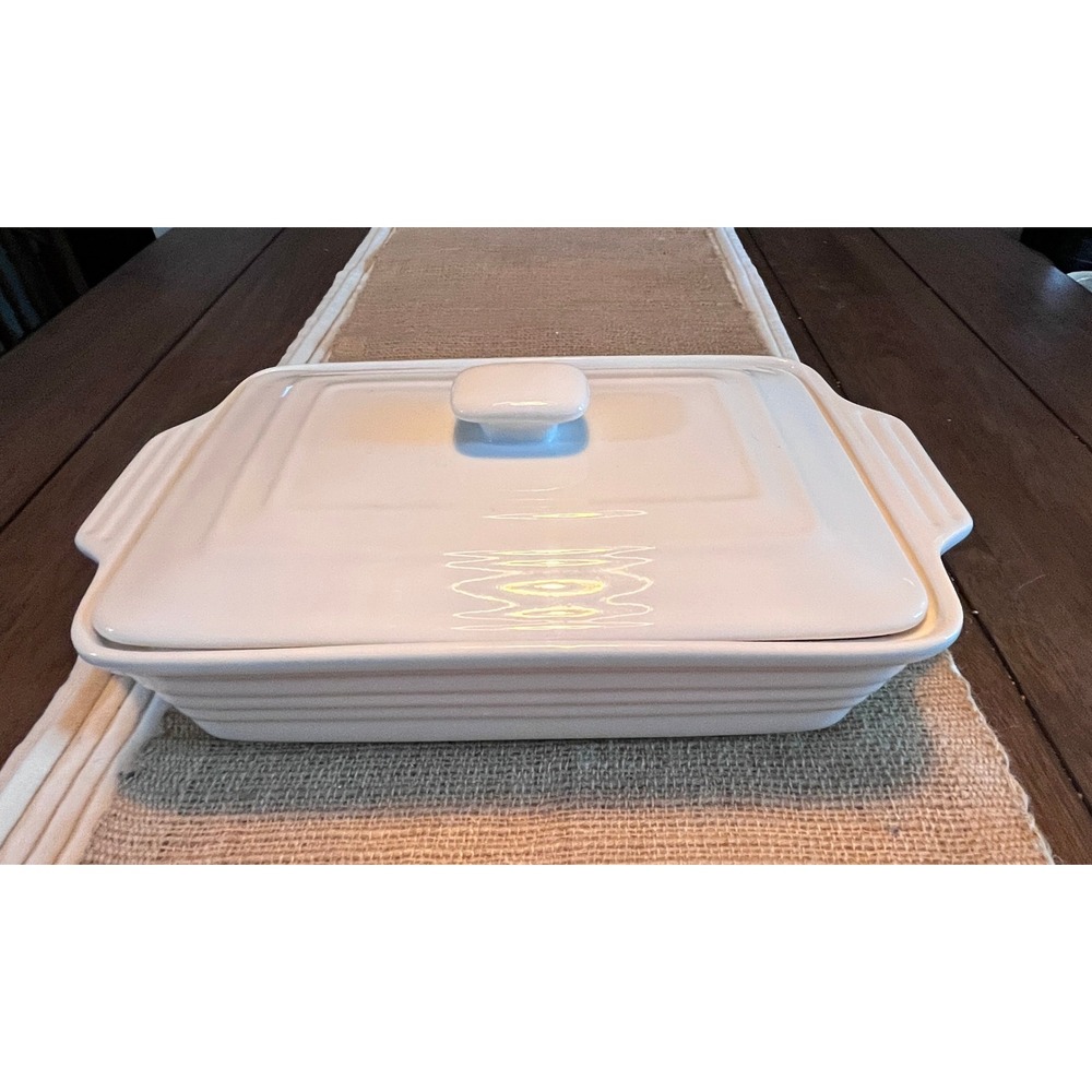 Malacasa Porcelain Casserole Dish with Lid Rectangular Baking Pan White